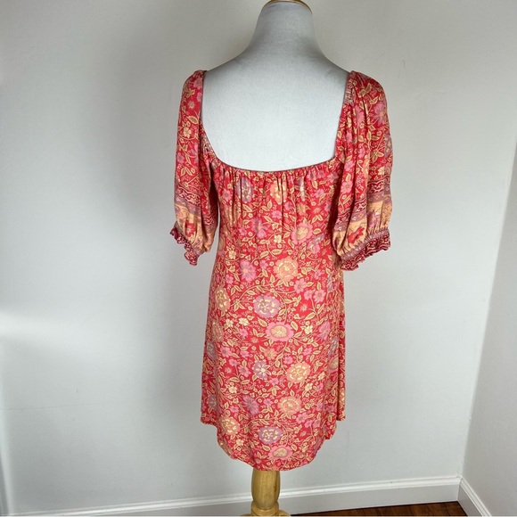 Spell Love Story Boho Printed Midi Dress Puff Sleeves Size M Red - Picture 8 of 10